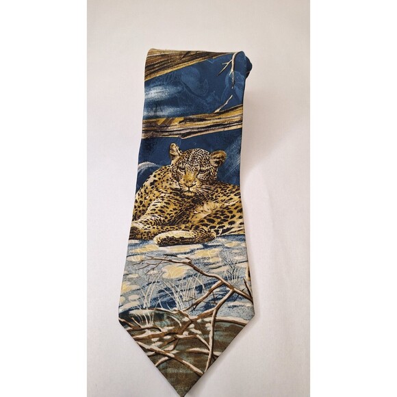 Endangered Species Leopard Print Silk Neck Tie Mother & Cub Forest Made In USA - Picture 1 of 6